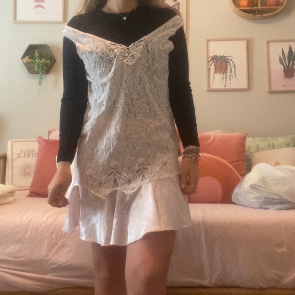 light pink lace and silk butterfly vintage dress